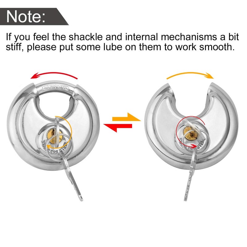 STARVAST 2 Pcs Discus Locks Stainless Steel Round Padlock Heavy Duty Rustproof Disc Padlock by STARVAST, 2-3/4 in. Wide (Keyed Different) - Image 3